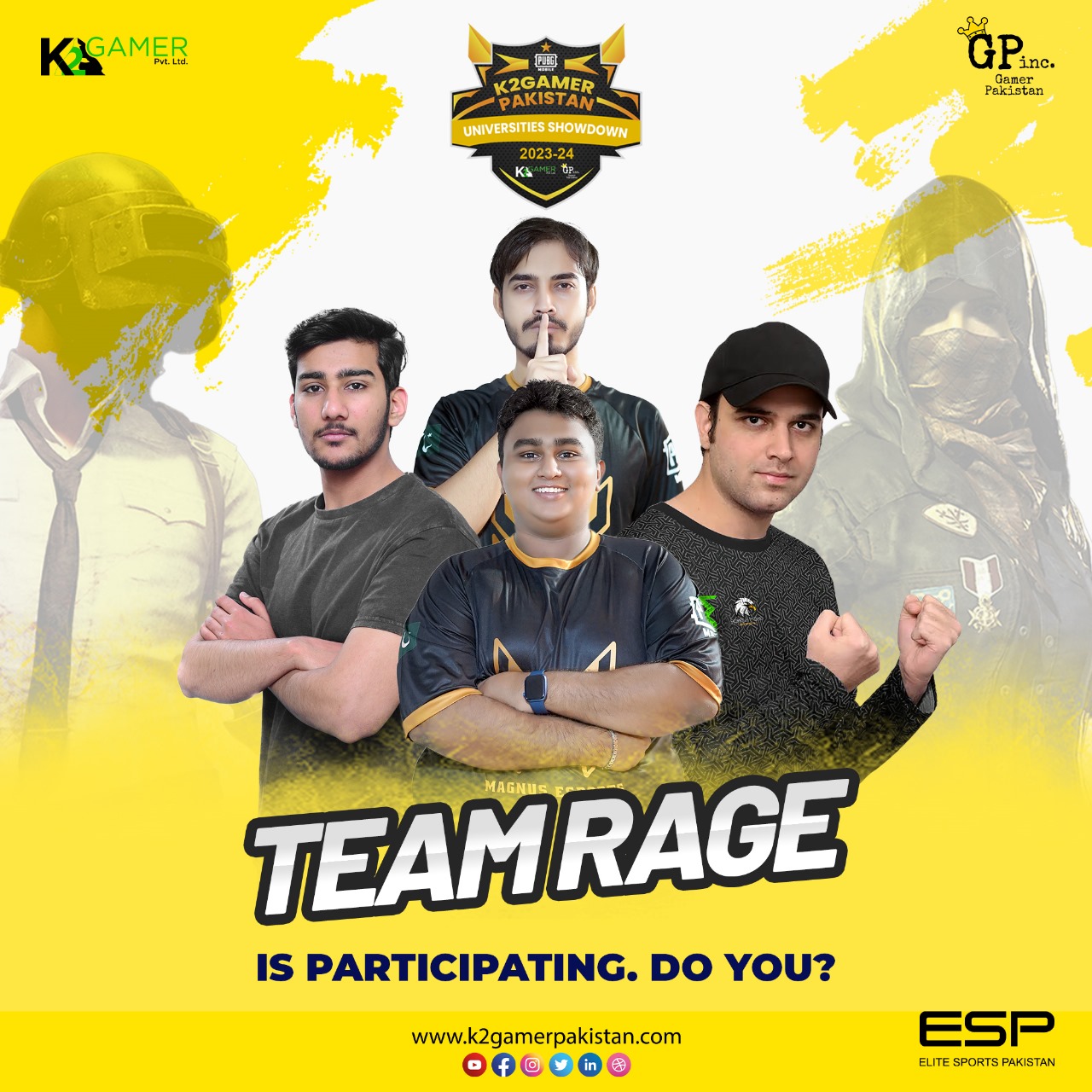 welcome @teamrage in PubgM K2 Gamers Pakistan Universities showdown 2023-2024.