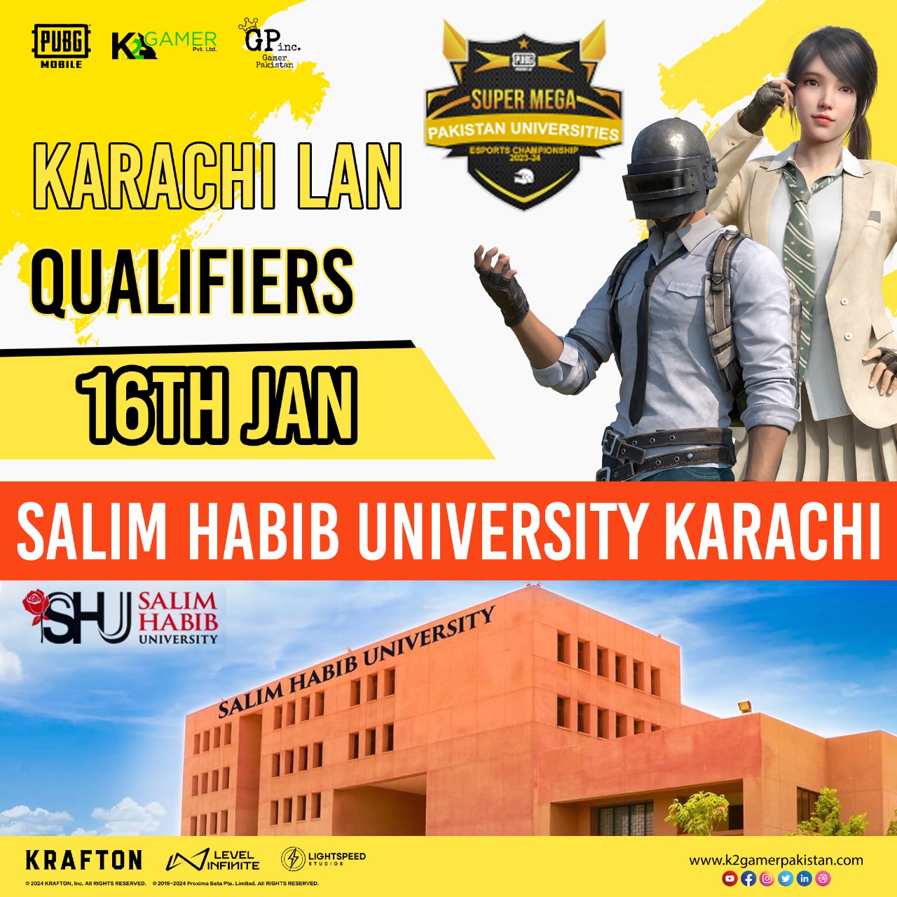 PUBG Mobile K2 Gamer Pakistan Universities Showdown 2023-24 LAN Event at Salim Habib University Karachi!
